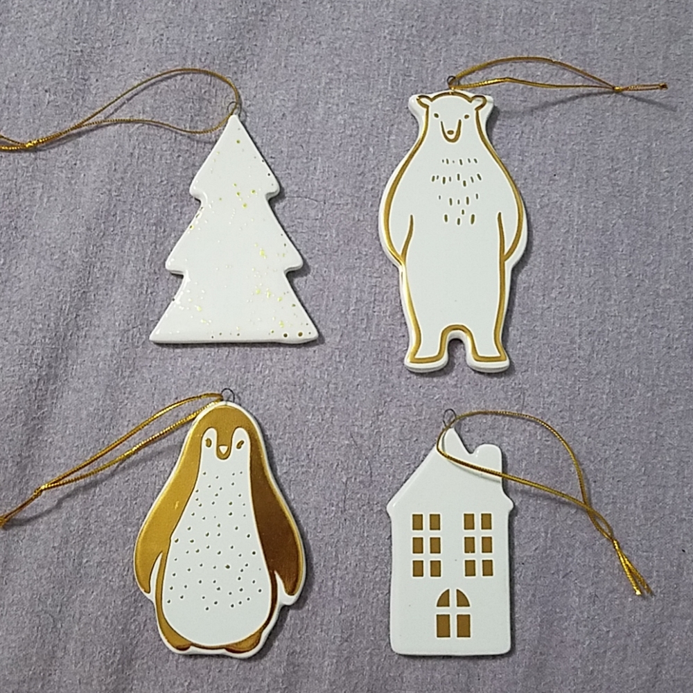 White Ceramic Ornaments with Gold